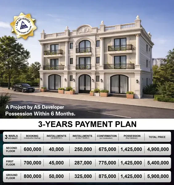 2 bedroom LDA approved Townhouse for sale on 3 year installment booking start just only 6 lakh monthly 40000 in Ali Housing Society near Bahria Town lahore