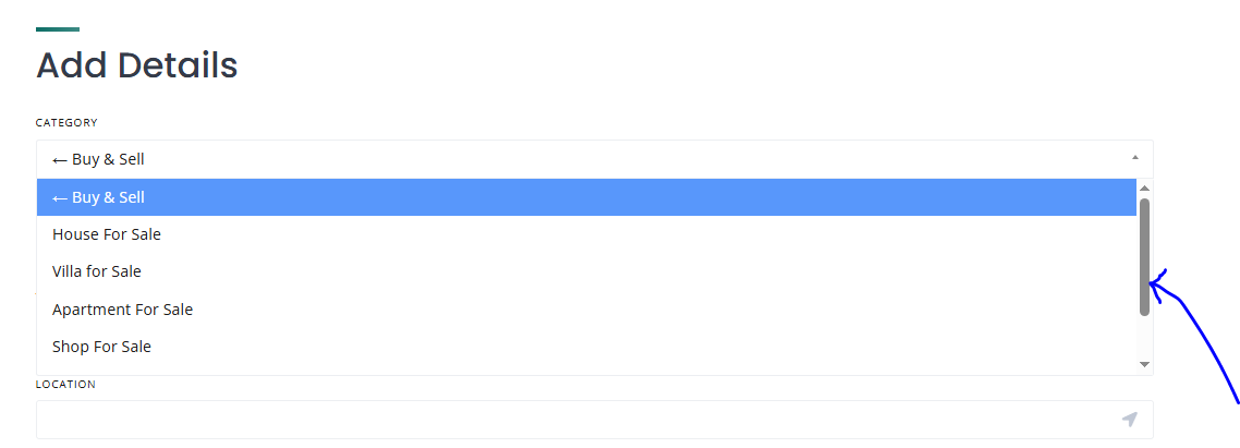 Scroll down to show further categories